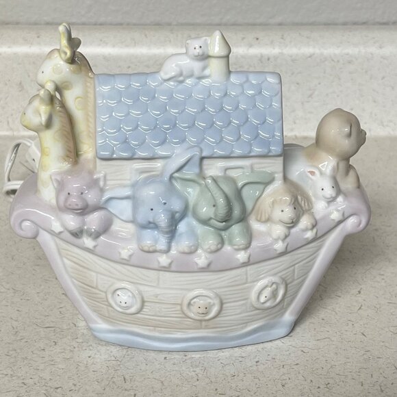 Noahs Ark Ceramic Night Light Lamp Nursery Decor Pastel Animals Elephant Giraffe - Picture 2 of 12